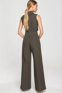 Hot Eegancki kobinezon z zerokii nogawkai - khaki Eleganckie Kombinezony|Kombinezony
