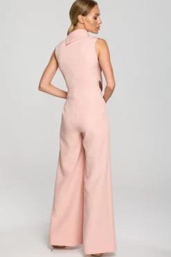 Clearance Eegancki kobinezon z zerokii nogawkai - pudrowy Eleganckie Kombinezony|Kombinezony