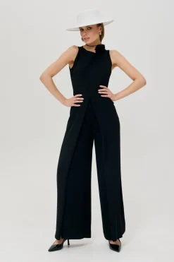 Discount Eegancki kobinezon z zerokii nogawkai - czarny Eleganckie Kombinezony|Kombinezony