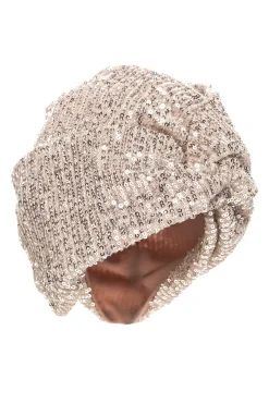 Outlet Elegancki turban w cekiny - szampański Akcesoria