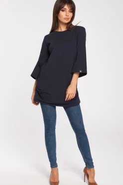 Discount Gładka elegancka tunika - granatowa Tuniki