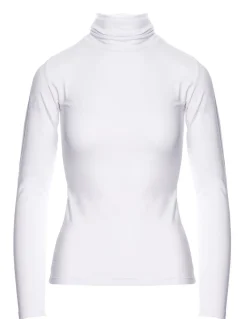 Clearance Gładki golf damski z długim rękawem - biały Golfy|Bluzki