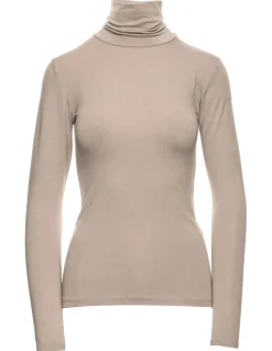 Online Gładki golf damski z długim rękawem - cappuccino Golfy|Bluzki