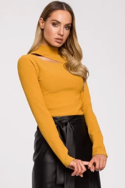 Discount Gof z wycięcie w dekocie - uztardowy Golfy|Odzież Casualowa
