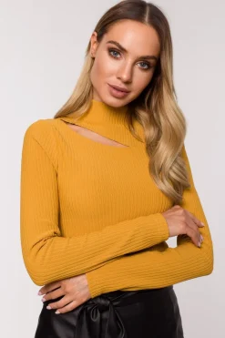 Discount Gof z wycięcie w dekocie - uztardowy Golfy|Odzież Casualowa