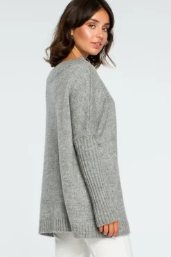 Best Gruby sweter ze ściągaczem w rękawie - szary Swetry