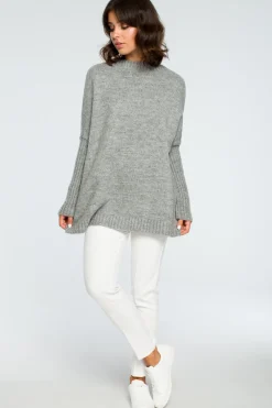 Best Gruby sweter ze ściągaczem w rękawie - szary Swetry