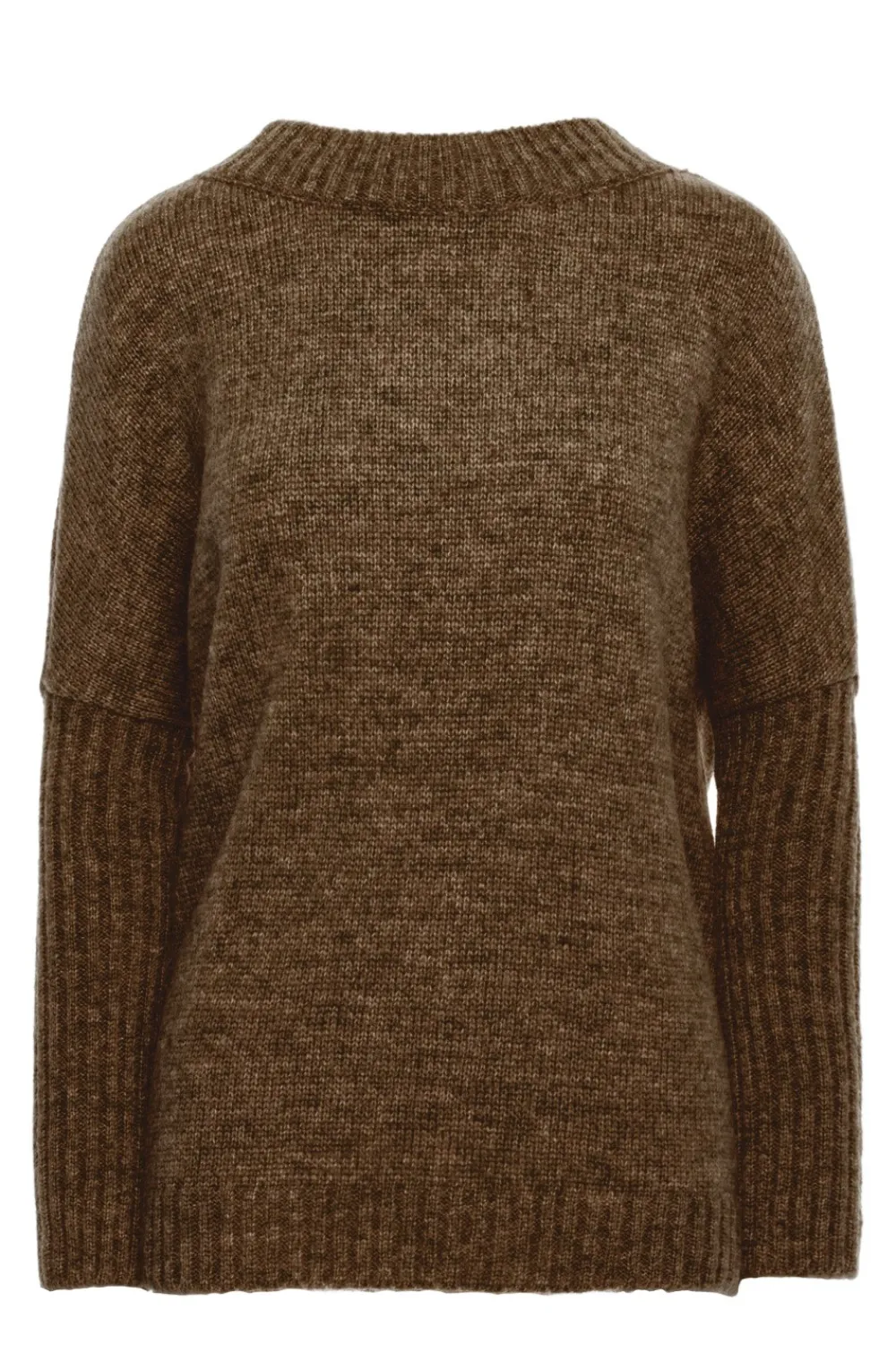 Online Gruby sweter ze ściągaczem w rękawie - karmelowy Swetry