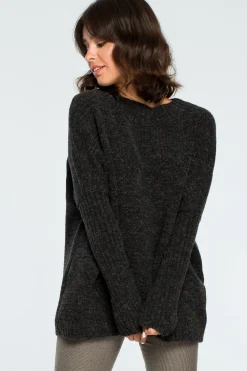 Hot Gruby sweter ze ściągaczem w rękawie - antracytowy Swetry