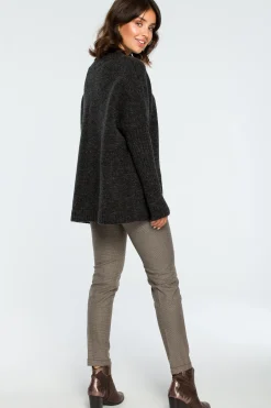 Hot Gruby sweter ze ściągaczem w rękawie - antracytowy Swetry