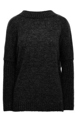Hot Gruby sweter ze ściągaczem w rękawie - antracytowy Swetry