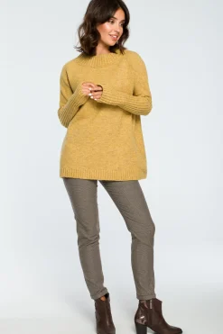 Hot Gruby sweter ze ściągaczem w rękawie - musztardowy Swetry