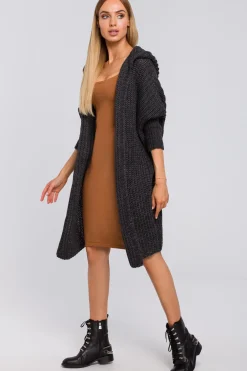 Sale Kardigan oversize z kapturem - grafitowy Swetry