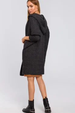 Sale Kardigan oversize z kapturem - grafitowy Swetry