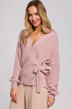Clearance Kardigan z wiązaniem - pudrowy Swetry