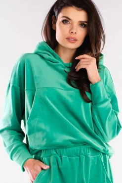 Discount Kayczna buza z kapture z weuru - zieona Odzież Casualowa|Bluzy
