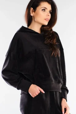 Hot Kayczna buza z kapture z weuru - czarna Odzież Casualowa|Bluzy