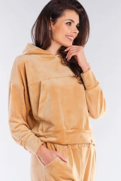 New Kayczna buza z kapture z weuru - beżowa Odzież Casualowa|Bluzy