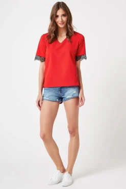 Hot Kayczna buzka z koronką - czerwona Odzież Casualowa|Bluzki