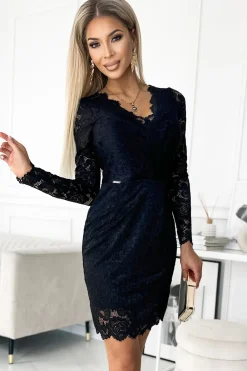 Hot Kayczna ukienka koronkowa z długi rękawe - czarna Koronkowe|Czarne