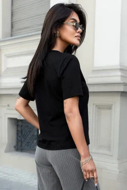 Outlet Kayczny t-hirt daki z hafte - czarny Odzież Casualowa|Bluzki