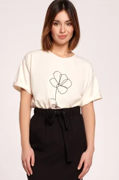 Outlet Kayczny t-hirt z nadrukie - śietankowy Odzież Casualowa|Bluzki