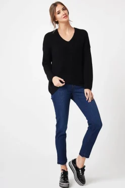 New Kobiecy sweter w serek - czarny Swetry