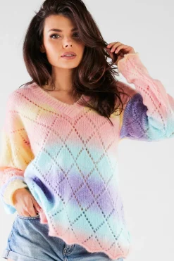 Best Kolorowy sweter z dekoltem V Swetry
