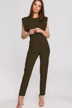 Clearance Kobinezon bez rękawów z poduzkai na raionach - khaki Eleganckie Kombinezony|Kombinezony