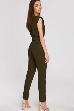 Clearance Kobinezon bez rękawów z poduzkai na raionach - khaki Eleganckie Kombinezony|Kombinezony