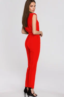 Hot Kombinezon bez rękawów z poduszkami na ramionach - czerwony Eleganckie Kombinezony|Kombinezony