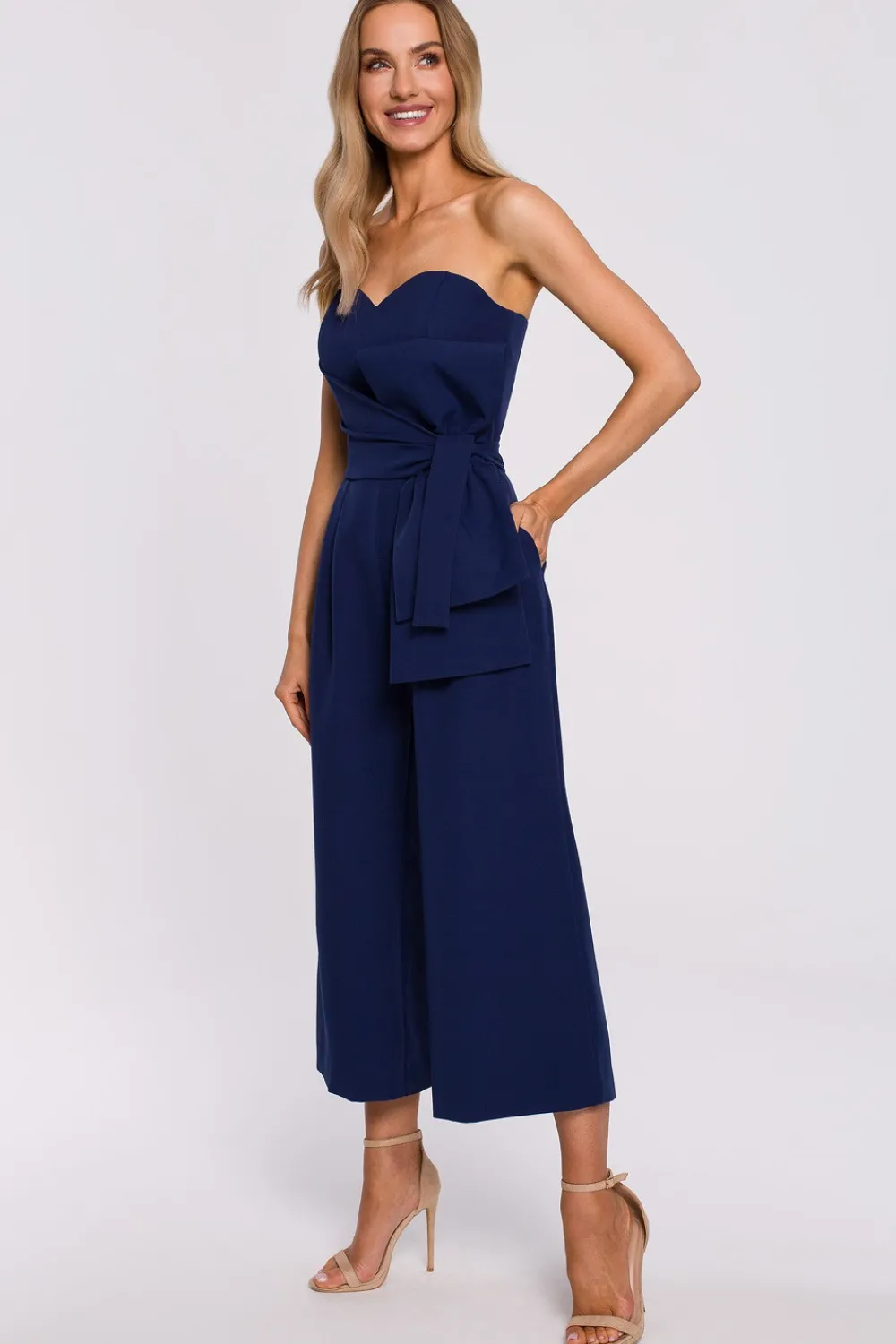 Clearance Kobinezon goretowy z kokardą - granatowy Eleganckie Kombinezony|Kombinezony