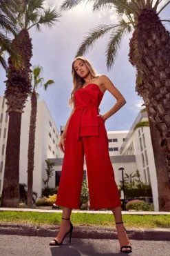 Discount Kobinezon goretowy z kokardą - czerwony Eleganckie Kombinezony|Kombinezony