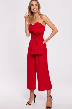 Discount Kobinezon goretowy z kokardą - czerwony Eleganckie Kombinezony|Kombinezony