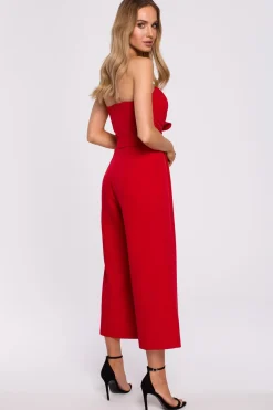 Discount Kobinezon goretowy z kokardą - czerwony Eleganckie Kombinezony|Kombinezony