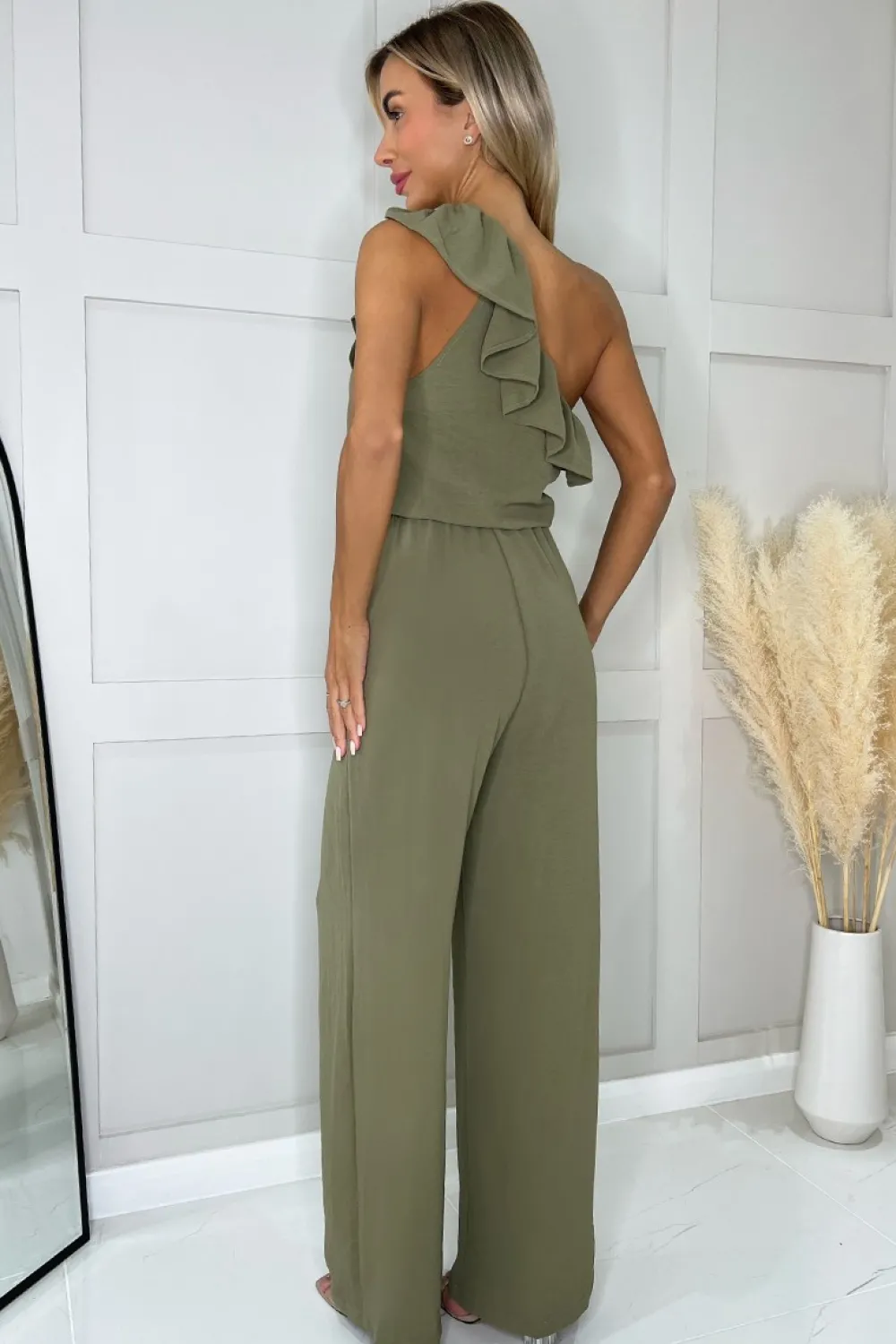 Online Kobinezon na jedno raię z fabanką - khaki Eleganckie Kombinezony|Kombinezony