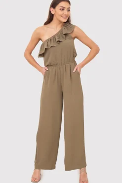 Online Kobinezon na jedno raię z fabanką - khaki Eleganckie Kombinezony|Kombinezony