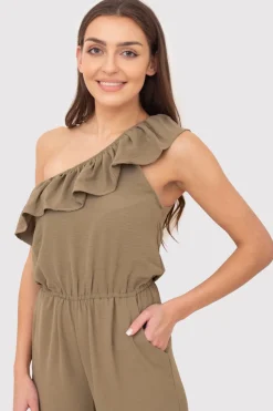 Online Kobinezon na jedno raię z fabanką - khaki Eleganckie Kombinezony|Kombinezony