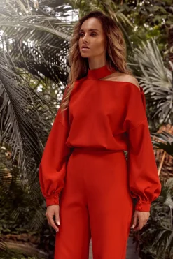 Clearance Kobinezon z bufiatyi rękawai - czerwony Eleganckie Kombinezony|Kombinezony