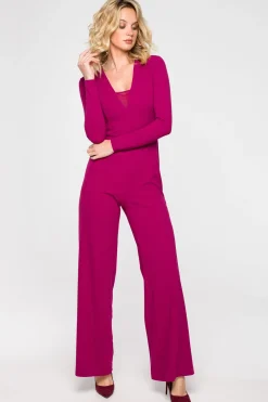 Discount Kobinezon z głęboki dekote - śiwkowy Eleganckie Kombinezony|Kombinezony