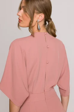 Outlet Kobinezon z kopertowy dekote - różany Eleganckie Kombinezony|Kombinezony