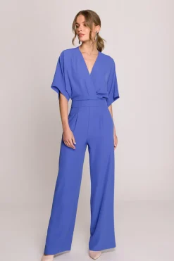 Clearance Kobinezon z kopertowy dekote - niebieki Eleganckie Kombinezony|Kombinezony