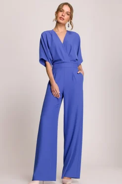 Clearance Kobinezon z kopertowy dekote - niebieki Eleganckie Kombinezony|Kombinezony