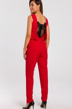 Discount Kobinezon z koronką - czerwony Eleganckie Kombinezony|Kombinezony