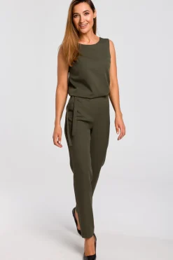 Kombinezon z koronką - khaki Eleganckie Kombinezony|Kombinezony
