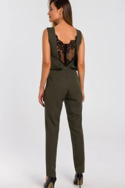 Kombinezon z koronką - khaki Eleganckie Kombinezony|Kombinezony