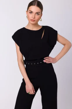 Kobinezon z krótki rękawe - czarny Eleganckie Kombinezony|Kombinezony