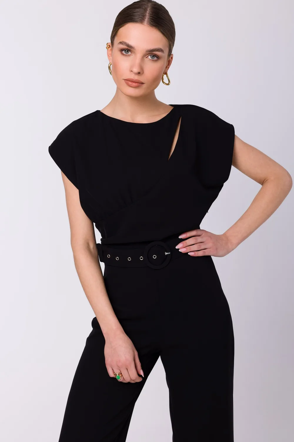 Kobinezon z krótki rękawe - czarny Eleganckie Kombinezony|Kombinezony