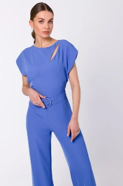 Clearance Kobinezon z krótki rękawe - niebieki Kombinezony|Eleganckie Kombinezony