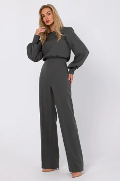New Kobinezon z ozdobnyi rękawai - khaki Eleganckie Kombinezony|Kombinezony